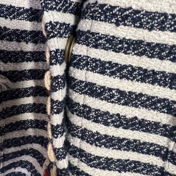 Ruby Rd Women's Blue White Nautical Striped Textured Tweed Blazer Jacket Size 12 - Picture 4 of 7